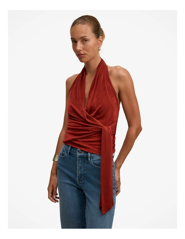 Gianna Wrap Halter Neck Top in Red image 1