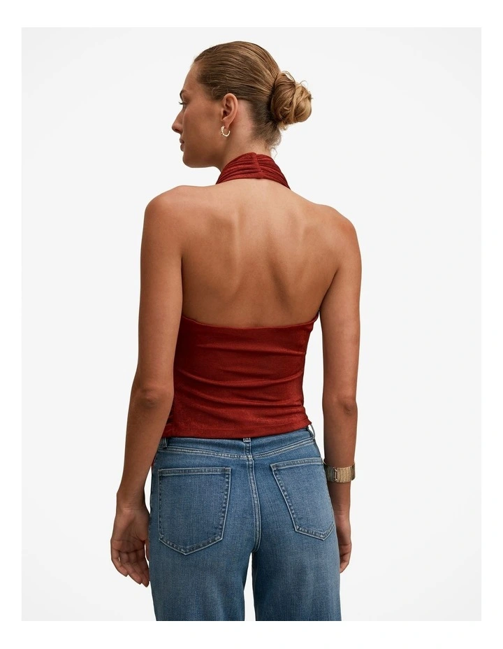 Gianna Wrap Halter Neck Top in Red image 2
