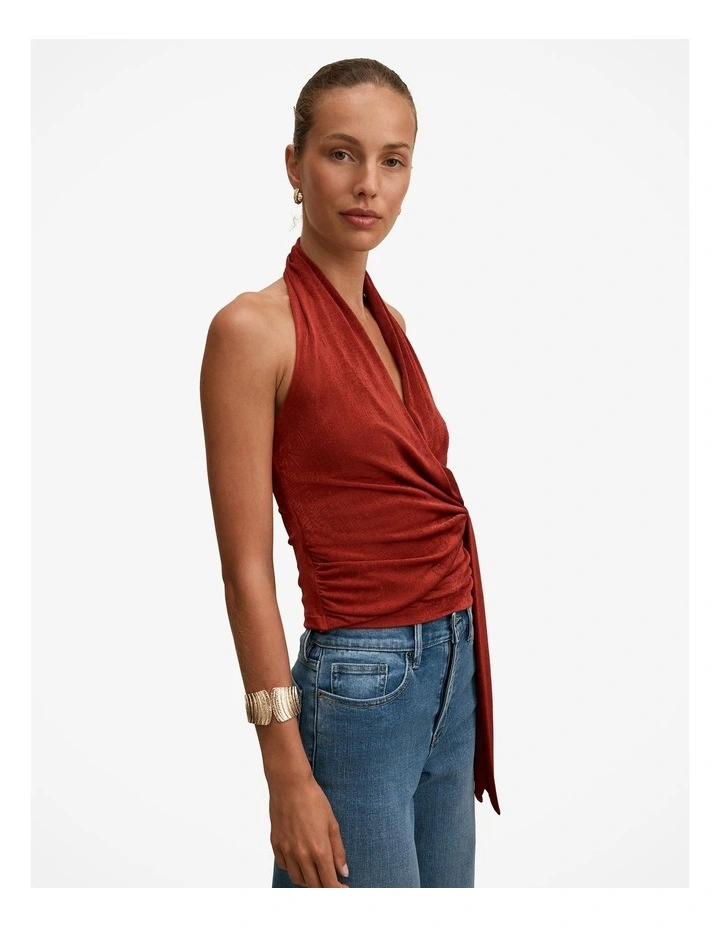 Gianna Wrap Halter Neck Top in Red image 3