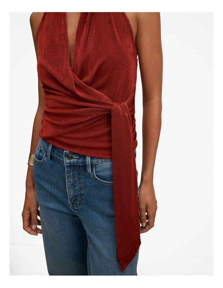 Gianna Wrap Halter Neck Top in Red image 4