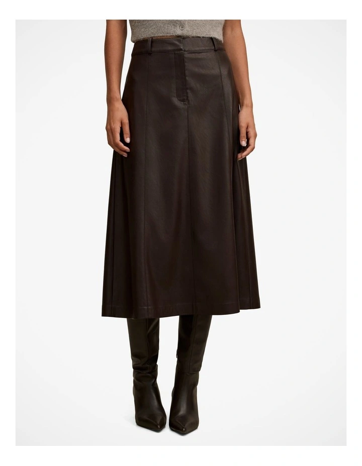 Isla Vegan Leather Midi Skirt in Red image 1