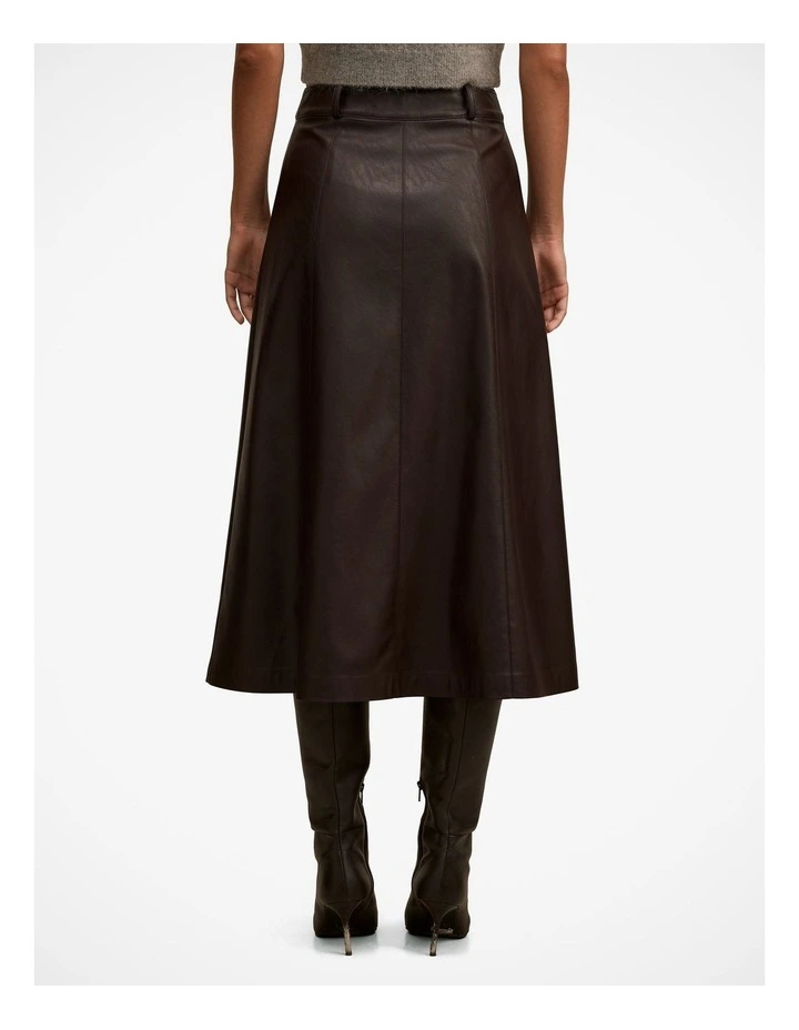 Isla Vegan Leather Midi Skirt in Red image 2
