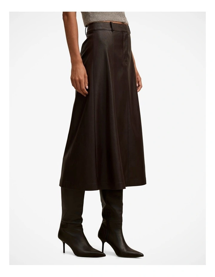 Isla Vegan Leather Midi Skirt in Red image 3