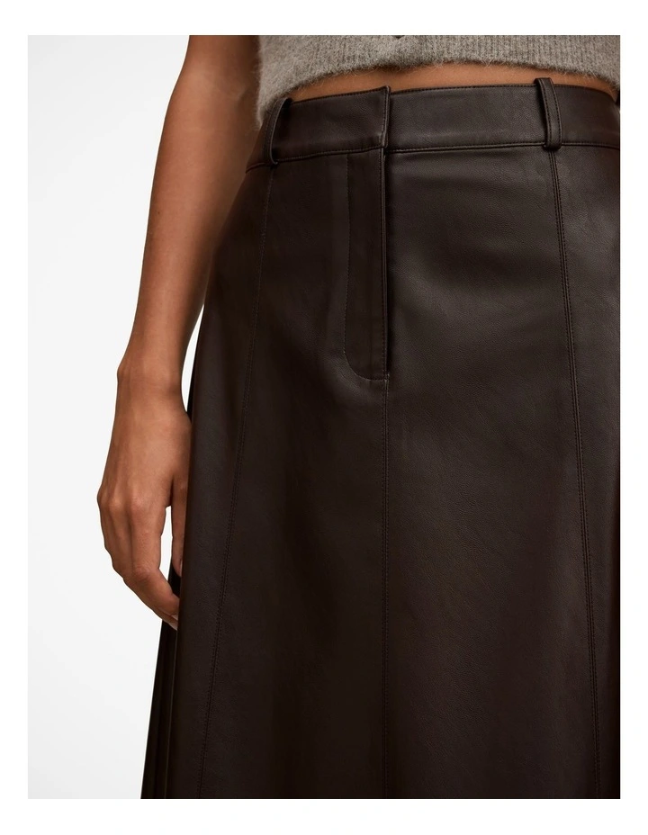 Isla Vegan Leather Midi Skirt in Red image 4