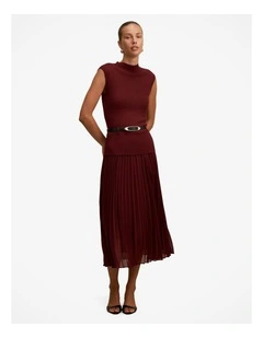 Lorelei Woven Mixed Midi Dress in Red