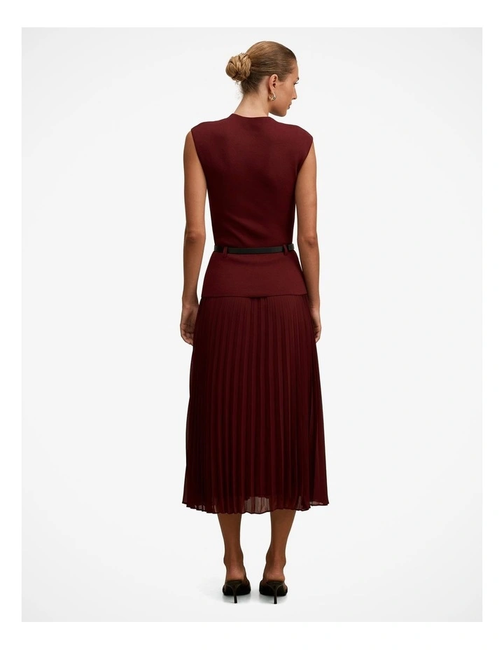 Lorelei Woven Mixed Midi Dress in Red image 2