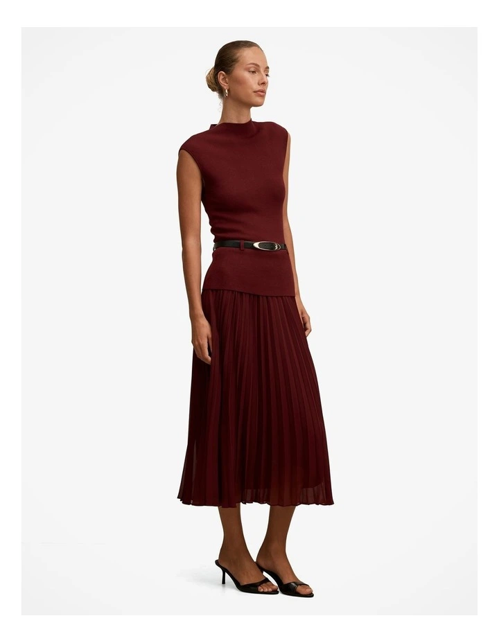 Lorelei Woven Mixed Midi Dress in Red image 3