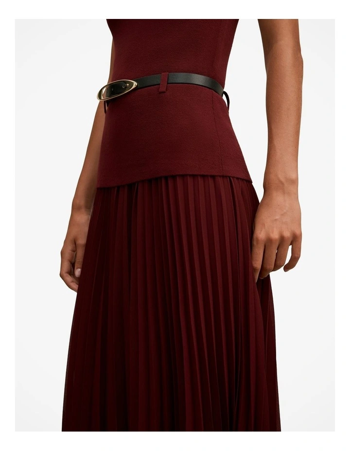 Lorelei Woven Mixed Midi Dress in Red image 4