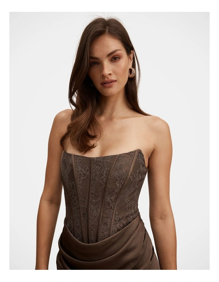 Ivy Lace Corset Drape Maxi Dress in Green image 4