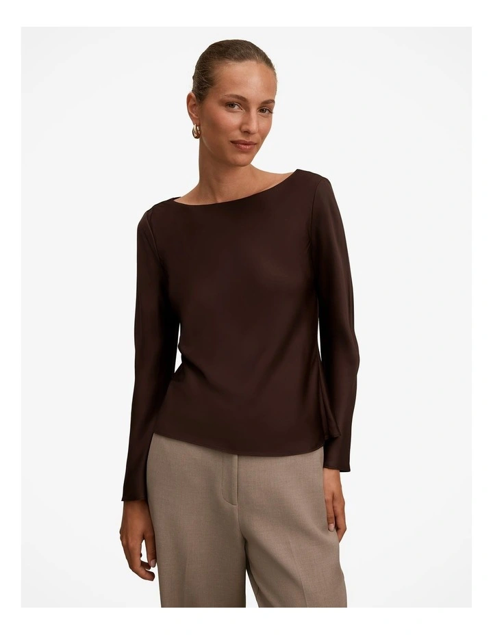 Rae Boatneck Long Sleeves Top in Brown image 1