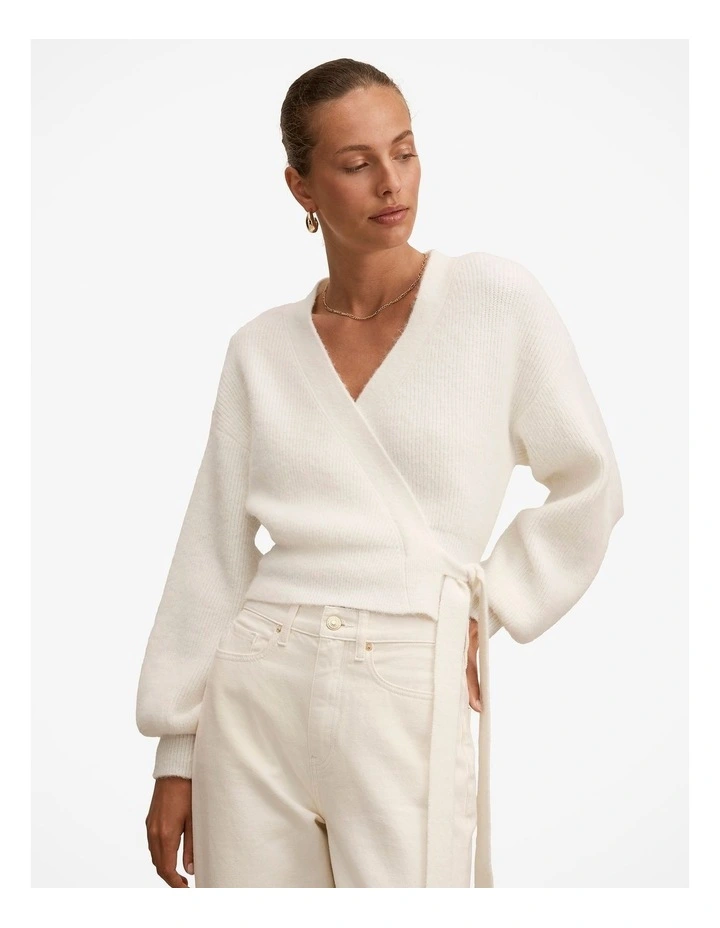 Mollie Tie Wrap Cardigan in Cream image 1