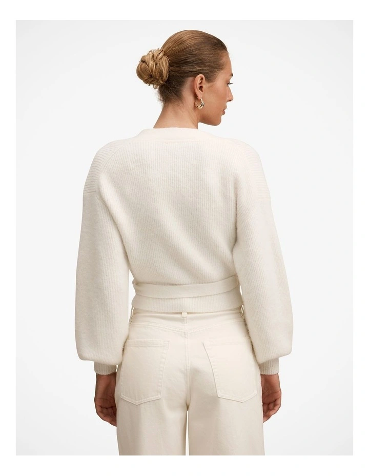 Mollie Tie Wrap Cardigan in Cream image 2