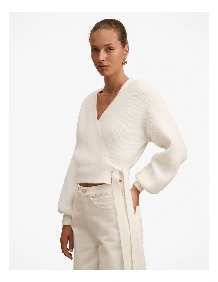 Mollie Tie Wrap Cardigan in Cream image 3