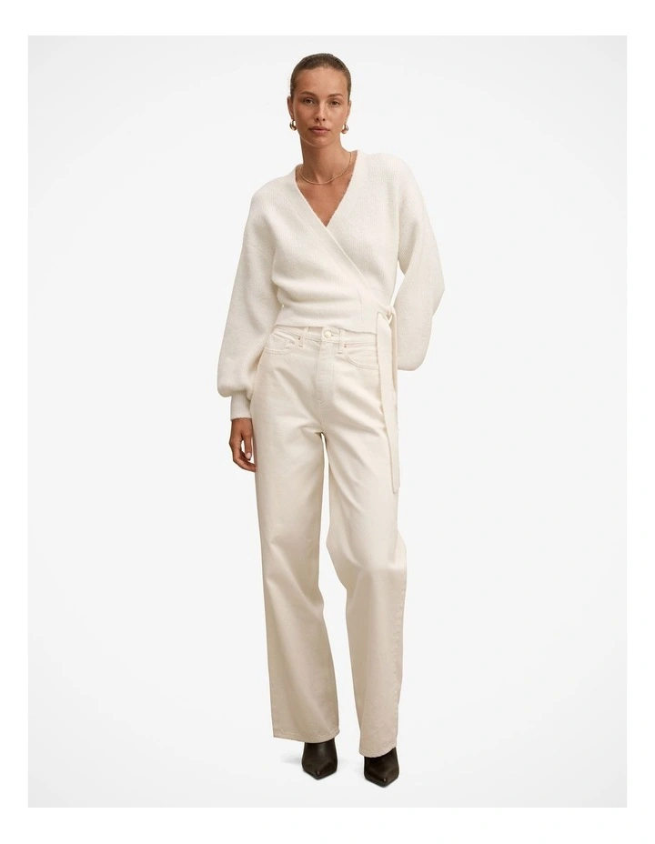 Mollie Tie Wrap Cardigan in Cream image 5