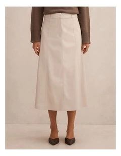 Isla Vegan Leather Midi Skirt in Cream