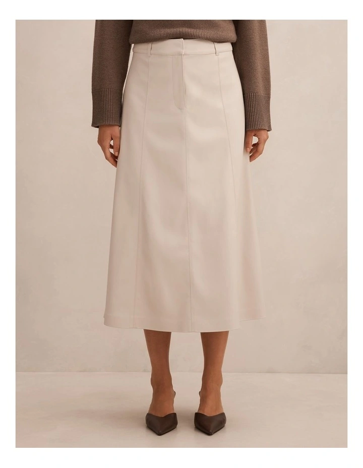 Isla Vegan Leather Midi Skirt in Cream image 1