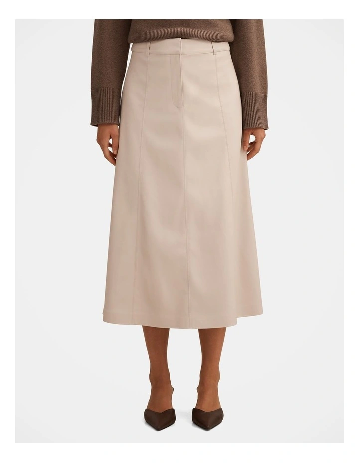 Isla Vegan Leather Midi Skirt in Cream image 1