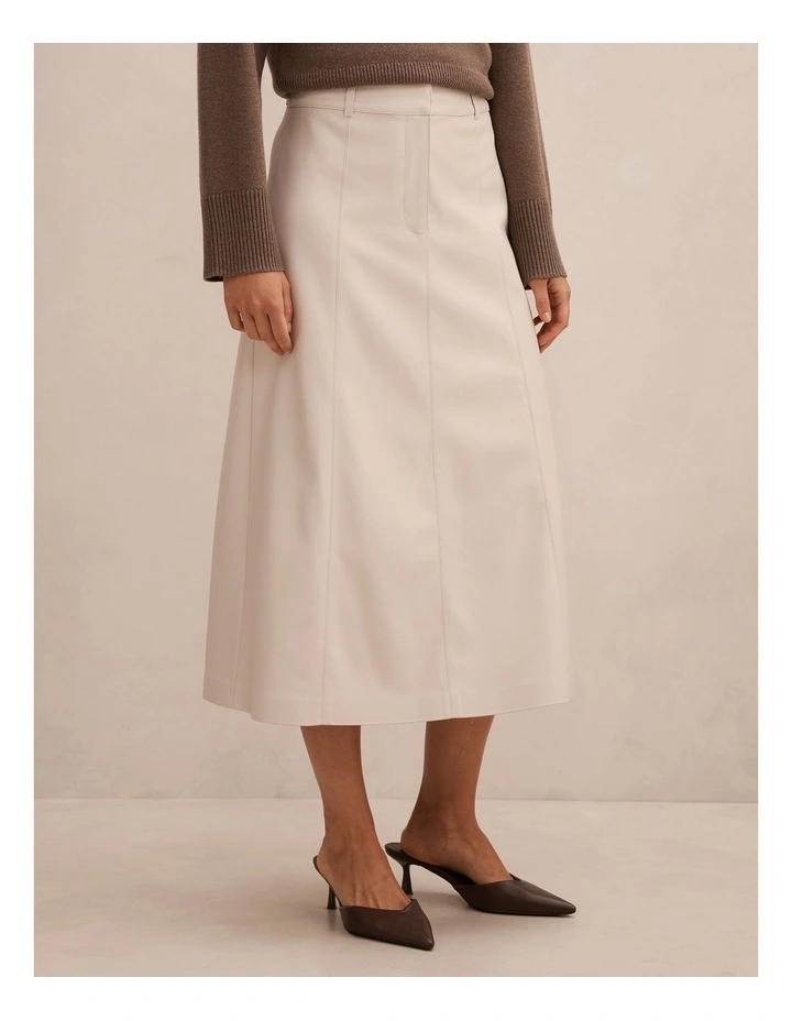Isla Vegan Leather Midi Skirt in Cream image 3