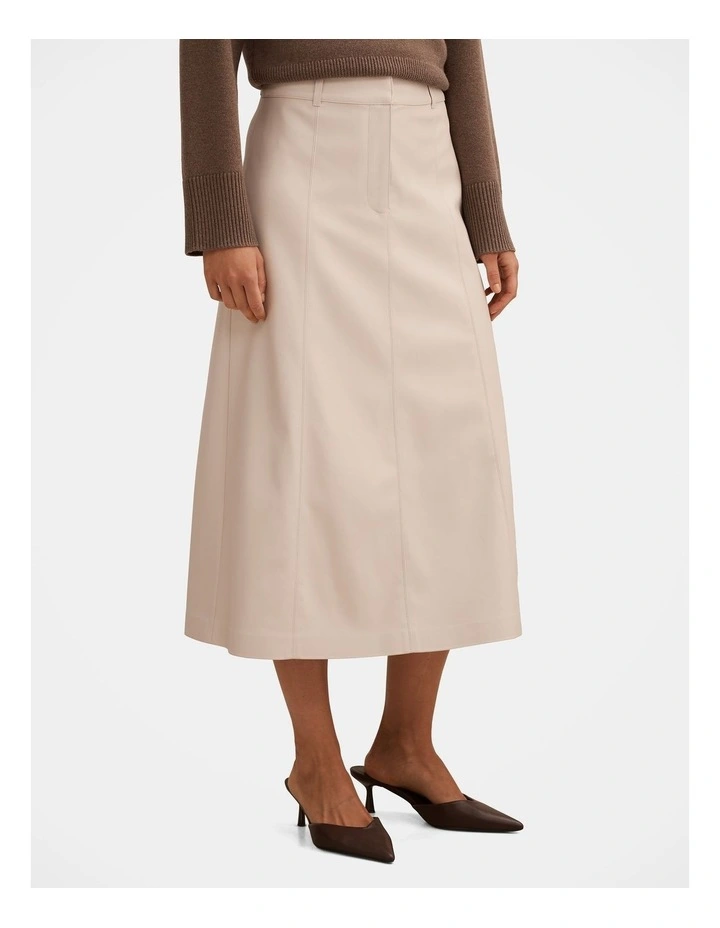 Isla Vegan Leather Midi Skirt in Cream image 3