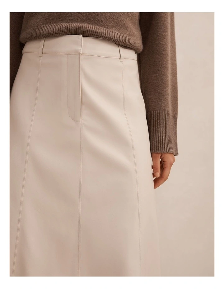 Isla Vegan Leather Midi Skirt in Cream image 4