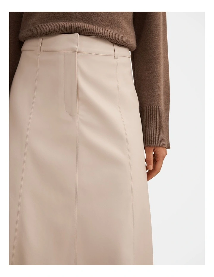 Isla Vegan Leather Midi Skirt in Cream image 4