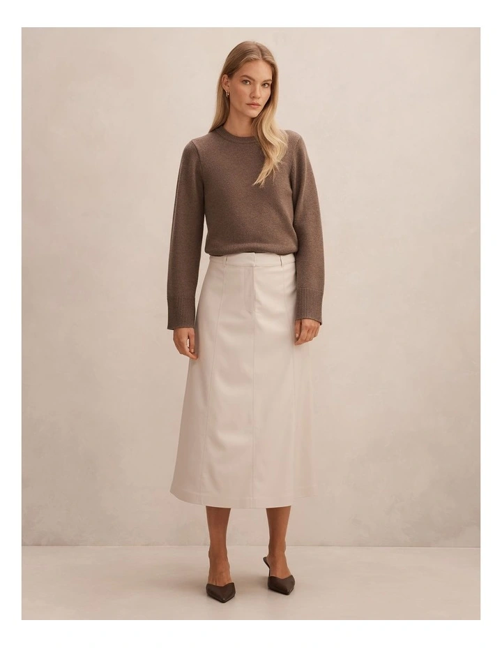 Isla Vegan Leather Midi Skirt in Cream image 5