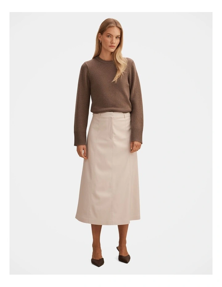 Isla Vegan Leather Midi Skirt in Cream image 5