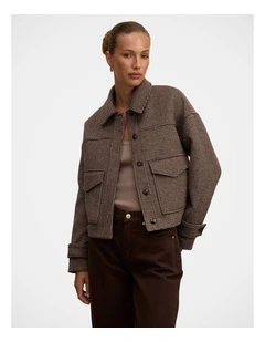 Kaylee Check Cropped Jacket in Brown