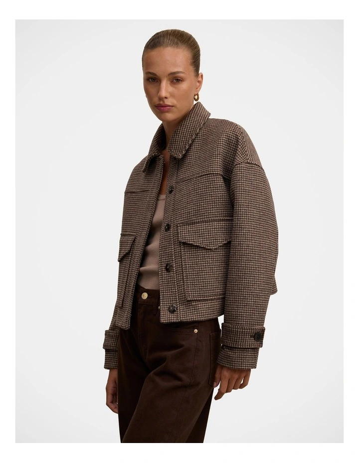 Kaylee Check Cropped Jacket in Brown image 3