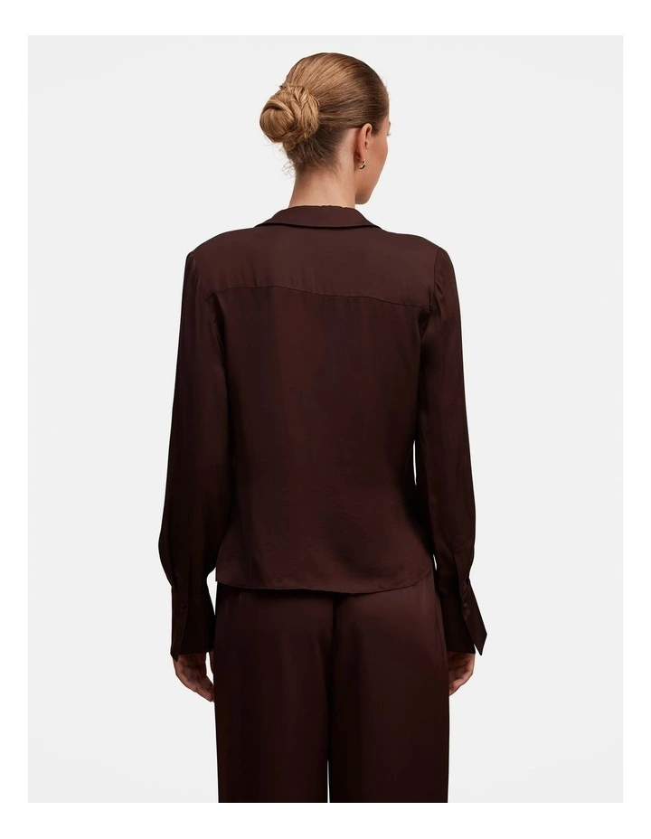 Maude Asymmetrical Drape Shirt in Brown image 2