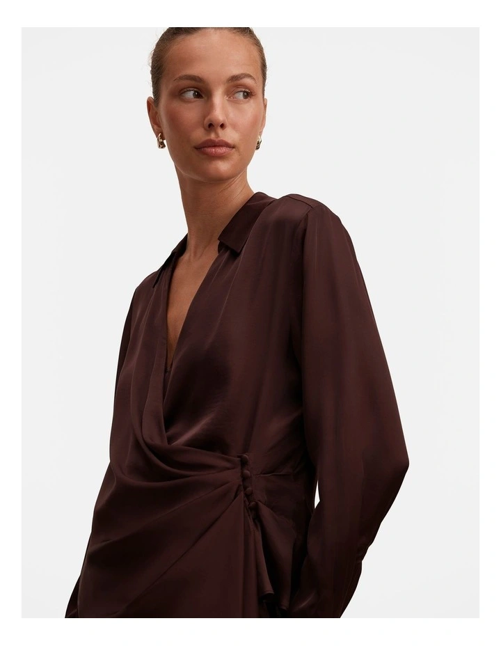 Maude Asymmetrical Drape Shirt in Brown image 4