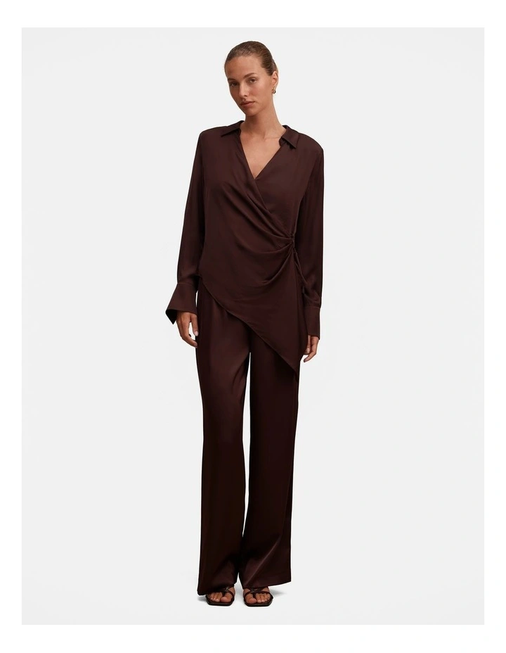 Maude Asymmetrical Drape Shirt in Brown image 5