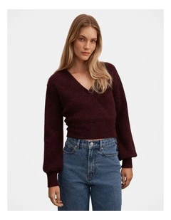 Florence Knitted Wrap Sweater in Purple