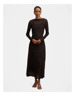 Georgia Long Sleeves Mesh Midi Dress in Multi