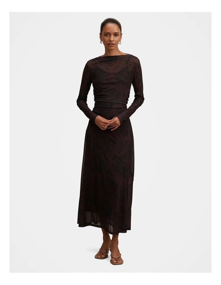 Georgia Long Sleeves Mesh Midi Dress in Multi image 1