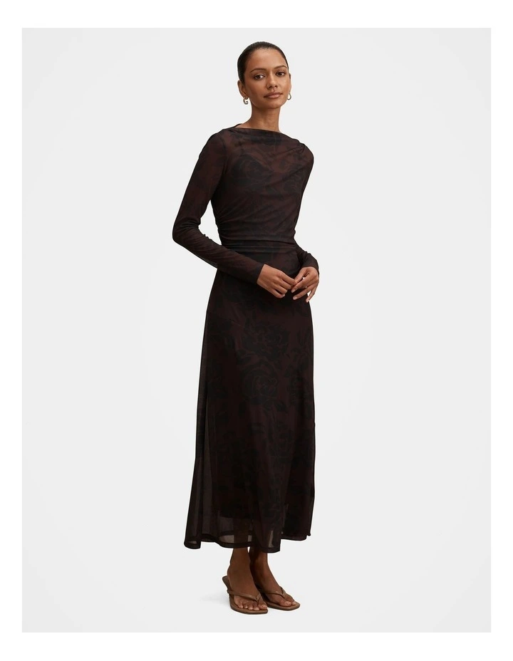 Georgia Long Sleeves Mesh Midi Dress in Multi image 3