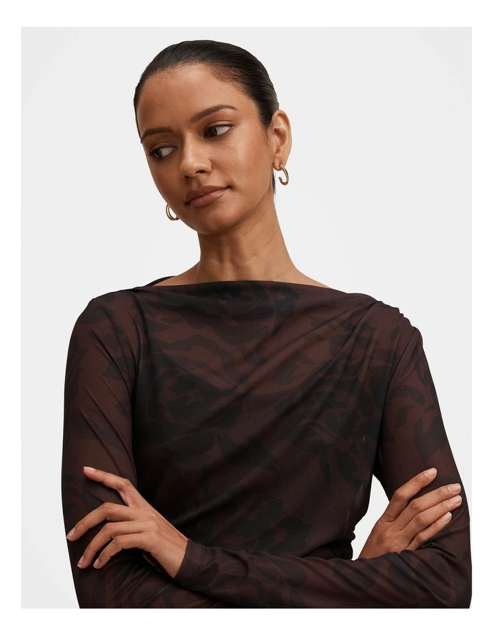 Georgia Long Sleeves Mesh Midi Dress in Multi image 4