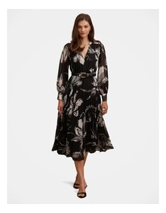 Saskia Pleated Wrap Midi Dress in Multi