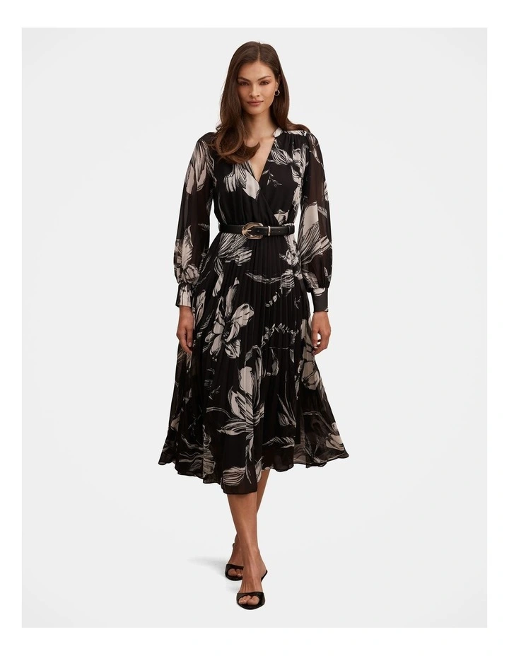 Saskia Pleated Wrap Midi Dress in Multi image 1