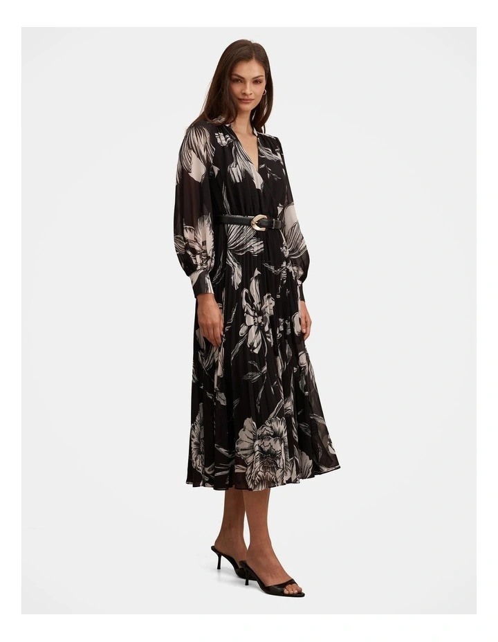 Saskia Pleated Wrap Midi Dress in Multi image 3