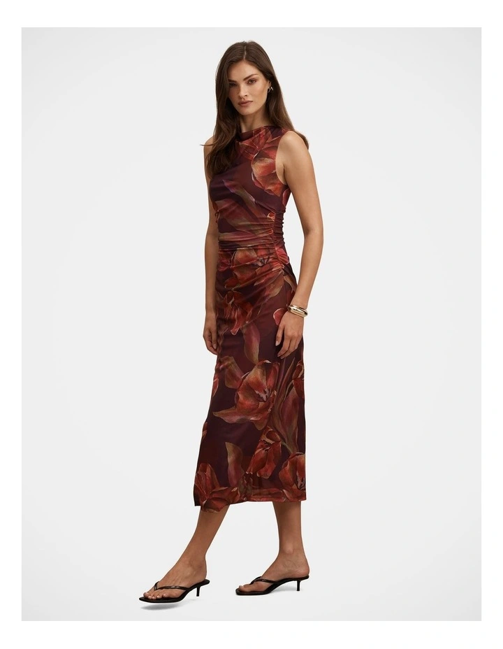 Allegra Mesh Midi Dress in Multi image 3
