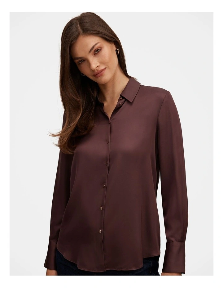 Coco Satin Shirt in Brown image 4