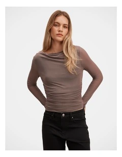 Lorelai Long Sleeves Cowl Neck Top in Brown