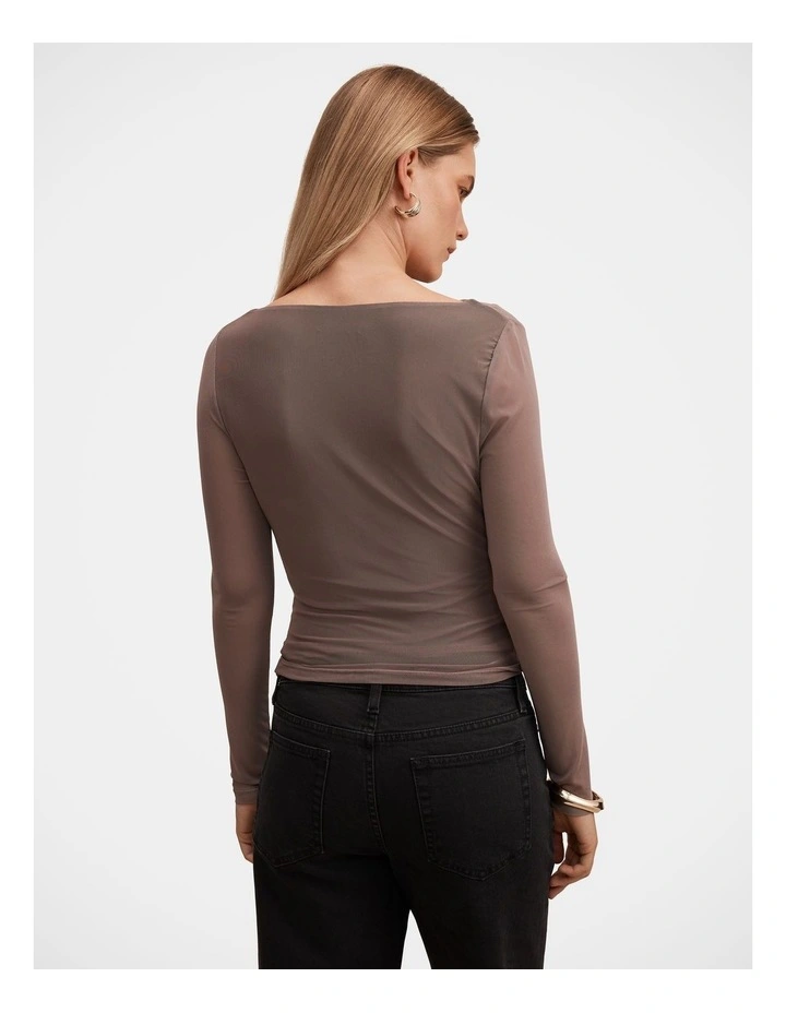 Lorelai Long Sleeves Cowl Neck Top in Brown image 2