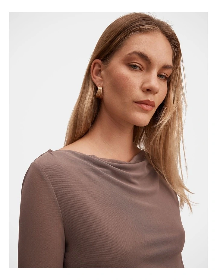 Lorelai Long Sleeves Cowl Neck Top in Brown image 4