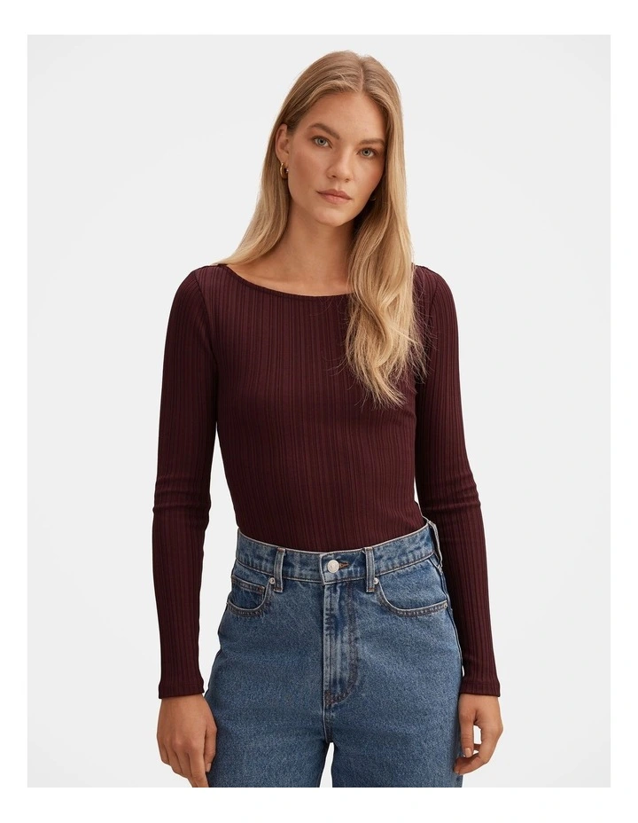 Minka Ribbed Boat Neck Top in Purple image 1