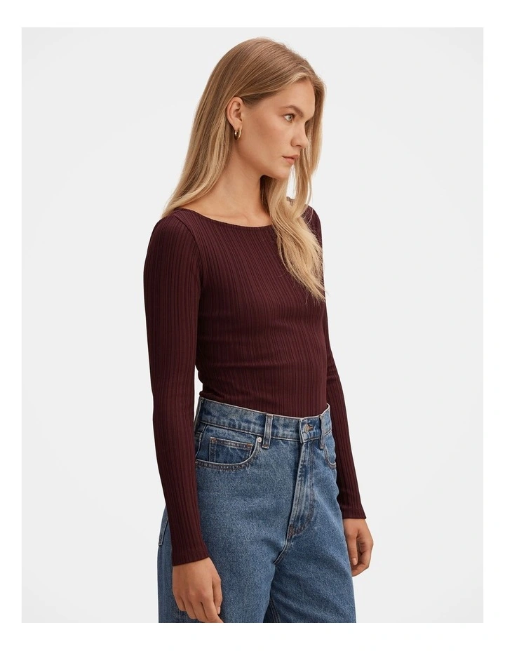 Minka Ribbed Boat Neck Top in Purple image 3