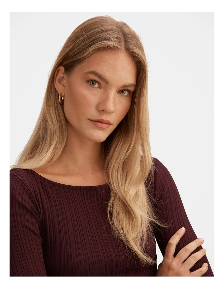 Minka Ribbed Boat Neck Top in Purple image 4