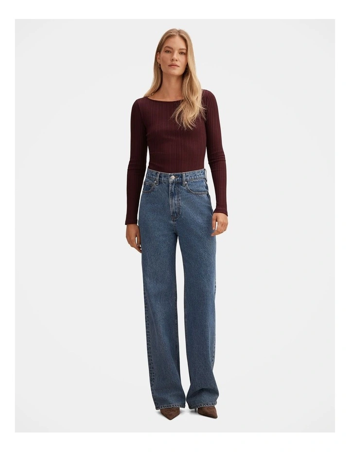 Minka Ribbed Boat Neck Top in Purple image 5