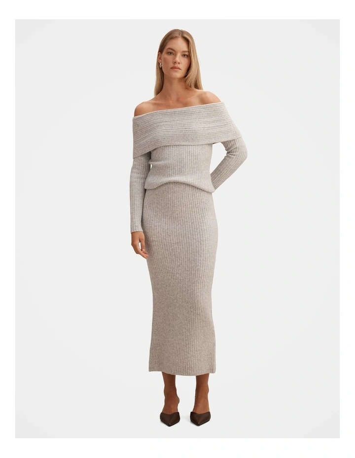 Marcie Ribbed Knitted Skirt in Grey image 5